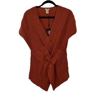Escio Knit Sweater Women Size Large Rust Cross Front V Neck Boho Chic NWT